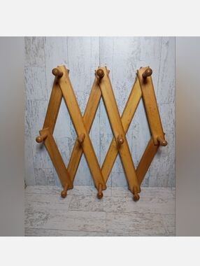 Vintage Acordian Rack Hat Coat Hanger Wall entryway decor kitchen wood mug holde